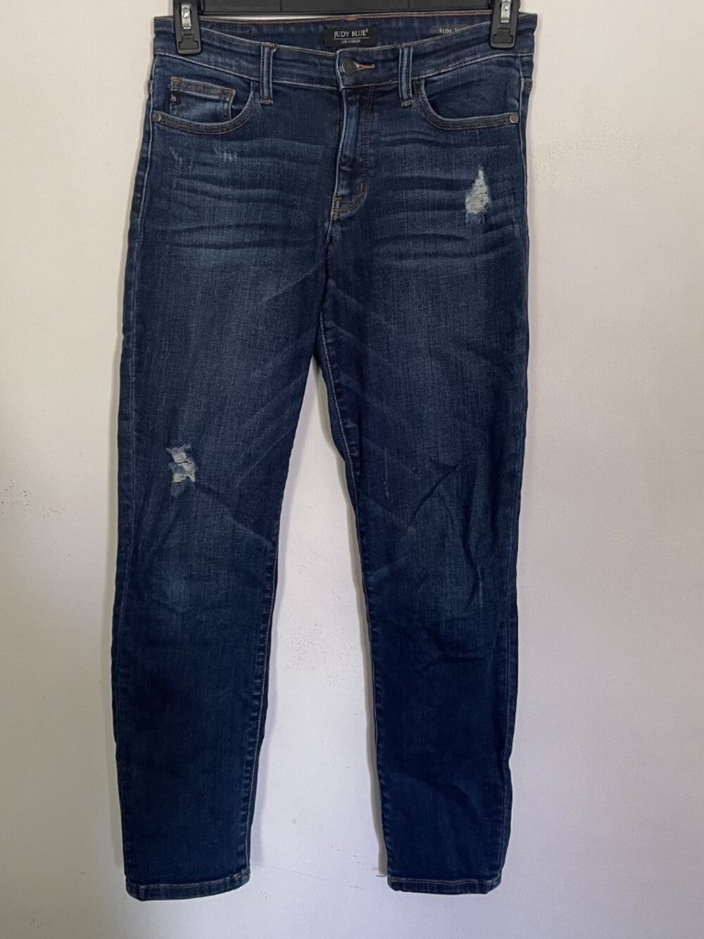 Judy Blue Jeans Women's 5 / 27 Slim Fit Dark Blue Distressed T11